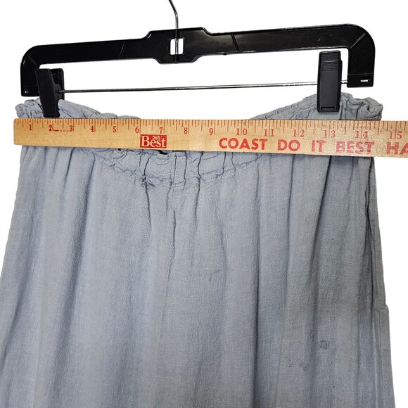 Dress Me Linen Light Blue Linen Ruffle Hem Pants Womens M Elastic Waist Cropped‎ - Picture 7 of 10
